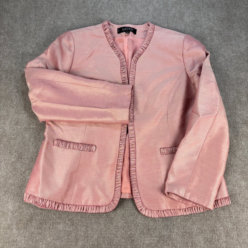 Kasper Pink Shimmer Ruffle Blazer and Shell Set Petite 14P Special Occasion